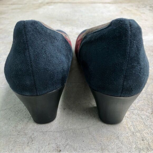 Munro Suede Pumps Heels Shoes Color-blocked Navy Blue Maroon 12N 12 Narrow - Picture 5 of 8